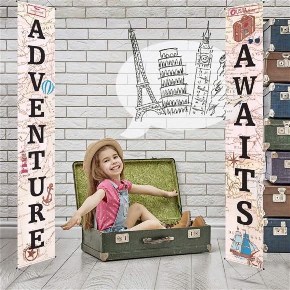 Adventure Awaits Bon Voyage Banner Garland Party Decoration Set Travel Themed - Picture 6 of 6